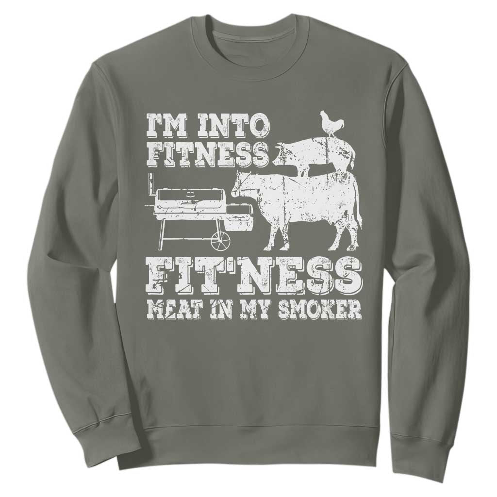 Funny BBQ Sweatshirt Meat Smoking Barbeque Griller Grilling Gifts TS10 Military Green Print Your Wear
