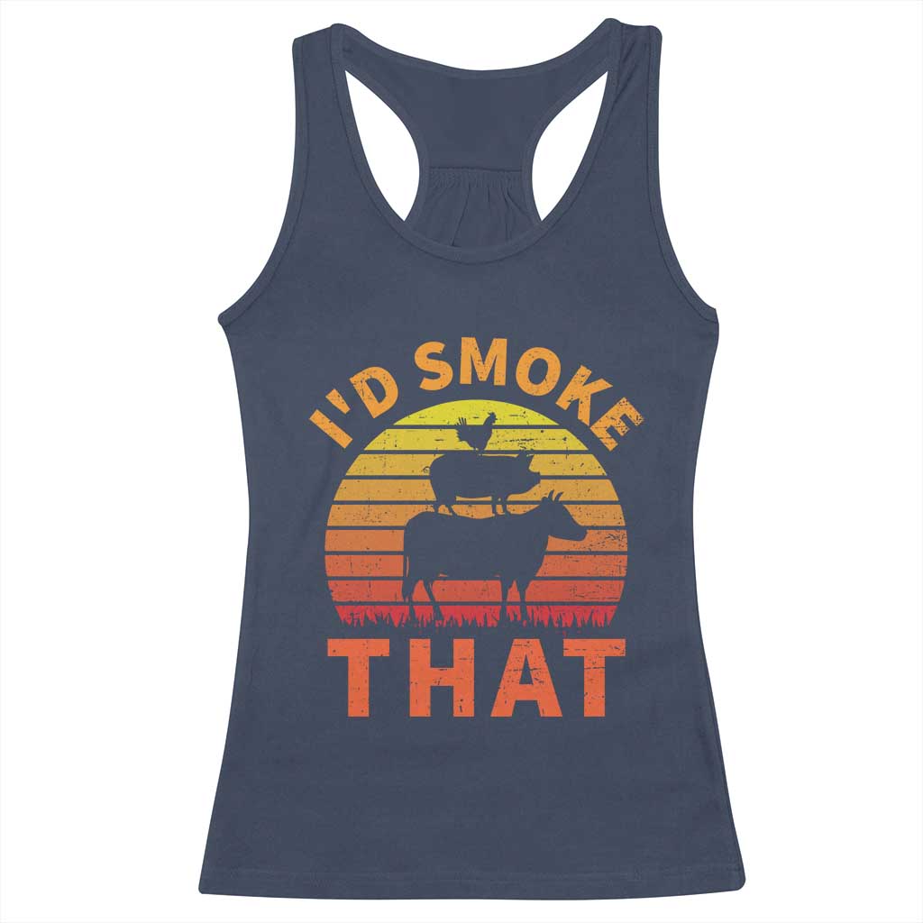 Funny BBQ Racerback Tank Top I'd Smoke That Barbecue Retro Grilling Gifts TS10 Navy Print Your Wear