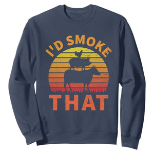 Funny BBQ Sweatshirt I'd Smoke That Barbecue Retro Grilling Gifts TS10 Navy Print Your Wear