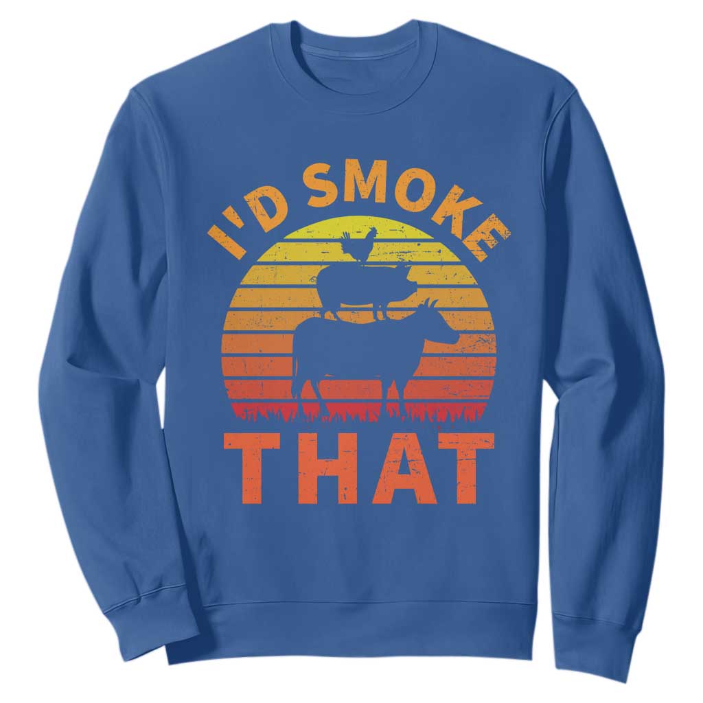 Funny BBQ Sweatshirt I'd Smoke That Barbecue Retro Grilling Gifts TS10 Royal Blue Print Your Wear