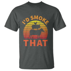 Funny BBQ T Shirt I'd Smoke That Barbecue Retro Grilling Gifts TS10 Dark Heather Print Your Wear