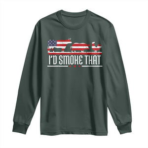 BBQ Long Sleeve Shirt 4th July I'd Smoke That Patriot Barbeque Cook Chef TS10 Dark Forest Green Print Your Wear