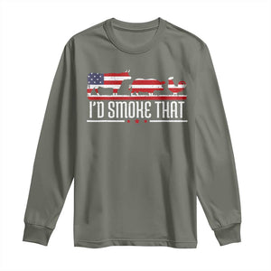 BBQ Long Sleeve Shirt 4th July I'd Smoke That Patriot Barbeque Cook Chef TS10 Military Green Print Your Wear