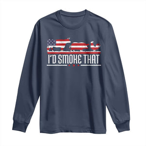 BBQ Long Sleeve Shirt 4th July I'd Smoke That Patriot Barbeque Cook Chef TS10 Navy Print Your Wear