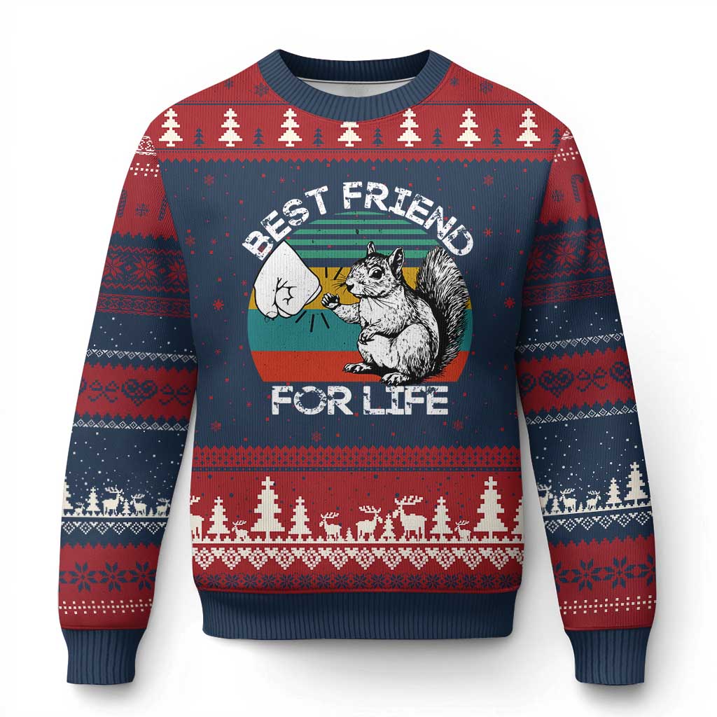 Squirrel Lover Ugly Christmas Sweater Funny Vintage Squirrel Gift Best Friend For Life TS10 Navy Red Print Your Wear
