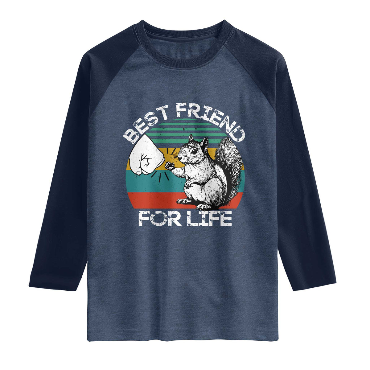 Squirrel Lover Raglan Shirt Funny Vintage Squirrel Gift Best Friend For Life TS10 Heather Denim Navy Print Your Wear