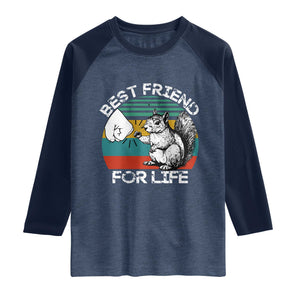 Squirrel Lover Raglan Shirt Funny Vintage Squirrel Gift Best Friend For Life TS10 Heather Denim Navy Print Your Wear