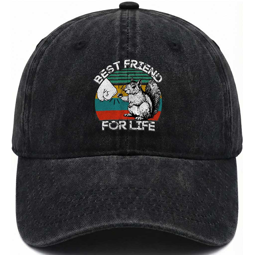 Squirrel Lover Washed Cotton Baseball Cap Funny Vintage Squirrel Gift Best Friend For Life TS10 Print Your Wear