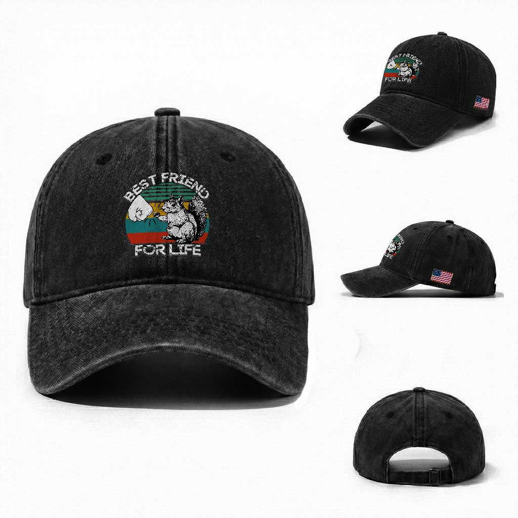 Squirrel Lover Washed Cotton Baseball Cap Funny Vintage Squirrel Gift Best Friend For Life TS10 Washed Cap Universal Fit Black Print Your Wear