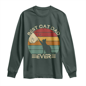 Best Cat Dad Ever Long Sleeve Shirt Funny Cat Lover Gift Fathers Day TS10 Dark Forest Green Print Your Wear