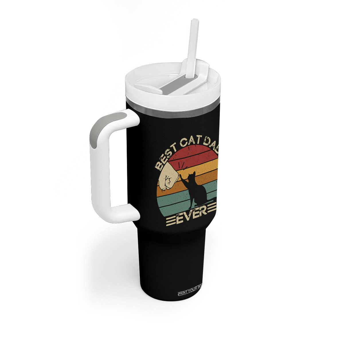 Best Cat Dad Ever Tumbler With Handle Funny Cat Lover Gift Fathers Day TS10 Print Your Wear