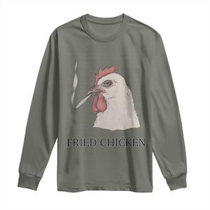 Fried Chicken 420 Long Sleeve Shirt Funny Weed Stoner Cannabis TS10 Military Green Print Your Wear