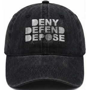 Deny Defend Depose Washed Cotton Baseball Cap Unisex Classic TS10 Washed Cap Universal Fit Black Print Your Wear