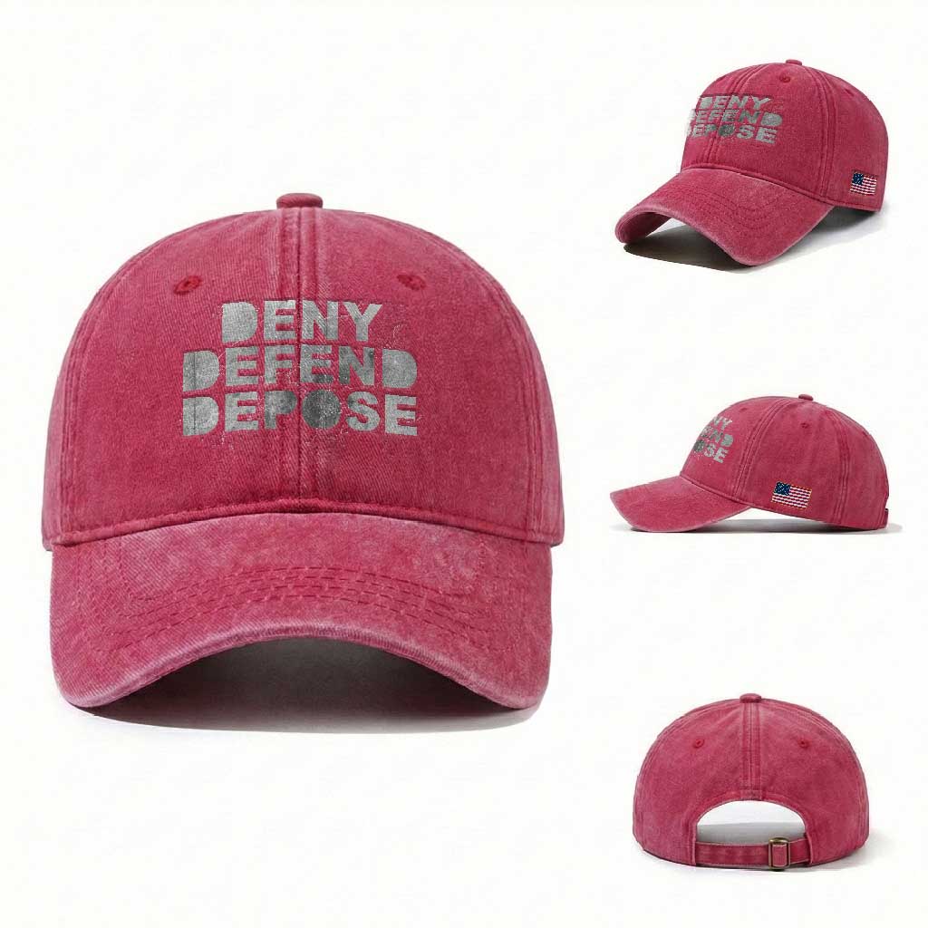 Deny Defend Depose Washed Cotton Baseball Cap Unisex Classic TS10 Washed Cap Universal Fit Red Print Your Wear