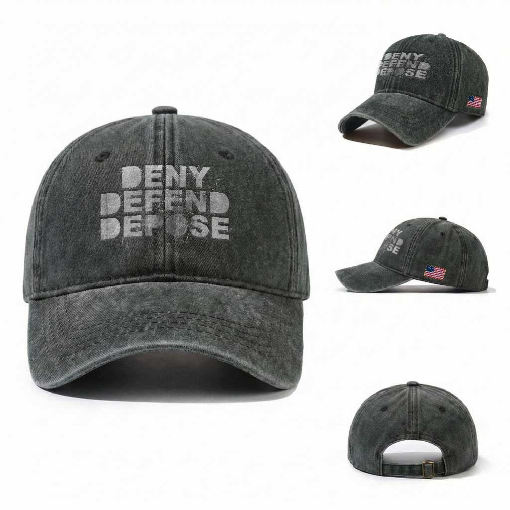 Deny Defend Depose Washed Cotton Baseball Cap Unisex Classic TS10 Washed Cap Universal Fit Dark Green Print Your Wear