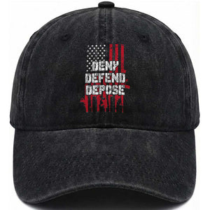 Deny Defend Depose Washed Cotton Baseball Cap Guns American Flag TS10 Washed Cap Universal Fit Black Print Your Wear
