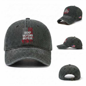 Deny Defend Depose Washed Cotton Baseball Cap Guns American Flag TS10 Washed Cap Universal Fit Dark Green Print Your Wear