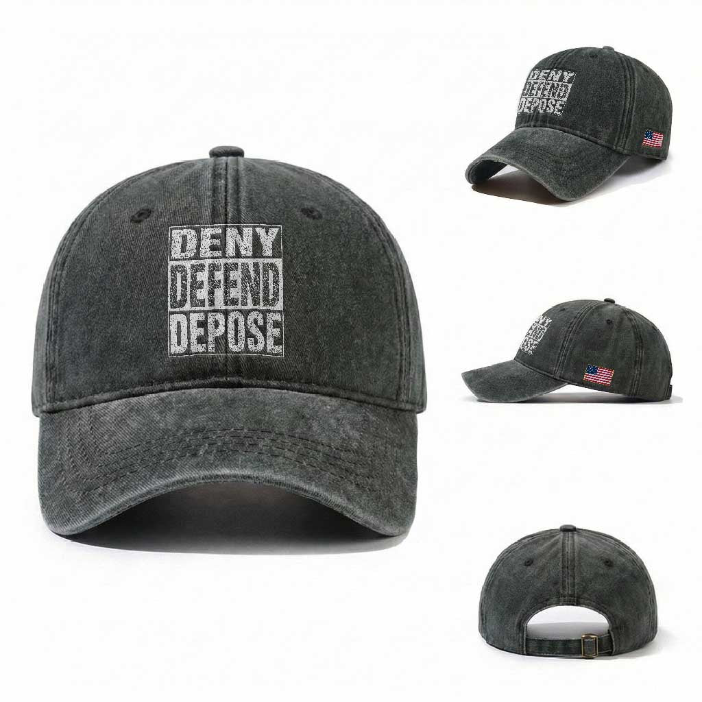 Deny Defend Depose Washed Cotton Baseball Cap Healthcare TS10 Washed Cap Universal Fit Dark Green Print Your Wear