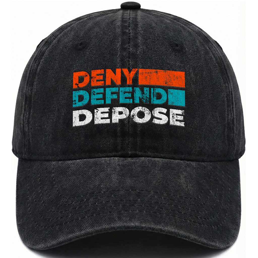 Deny Defend Depose Washed Cotton Baseball Cap Vintage Retro TS10 Washed Cap Universal Fit Black Print Your Wear