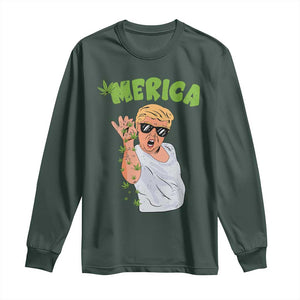 Trump Bae Smoking Weed Cannabis Long Sleeve Shirt Merica Funny Marijuana Bud Stoner 420 Gift TS10 Dark Forest Green Print Your Wear