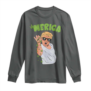 Trump Bae Smoking Weed Cannabis Long Sleeve Shirt Merica Funny Marijuana Bud Stoner 420 Gift TS10 Dark Heather Print Your Wear