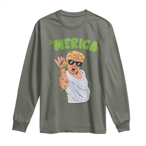 Trump Bae Smoking Weed Cannabis Long Sleeve Shirt Merica Funny Marijuana Bud Stoner 420 Gift TS10 Military Green Print Your Wear