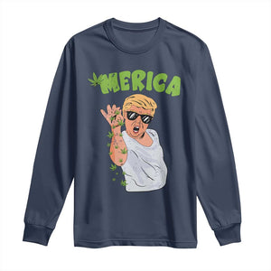 Trump Bae Smoking Weed Cannabis Long Sleeve Shirt Merica Funny Marijuana Bud Stoner 420 Gift TS10 Navy Print Your Wear