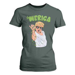 Trump Bae Smoking Weed Cannabis T Shirt For Women Merica Funny Marijuana Bud Stoner 420 Gift TS10 Dark Forest Green Print Your Wear