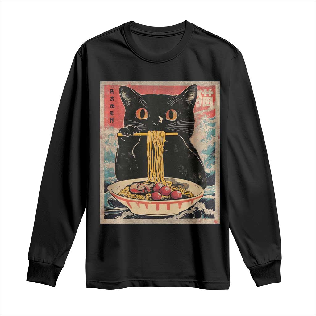 Japanese Ramen Long Sleeve Shirt Funny Graphic Tees Foodies Kawaii Cat Anime Gifts TS10 Black Print Your Wear