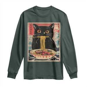 Japanese Ramen Long Sleeve Shirt Funny Graphic Tees Foodies Kawaii Cat Anime Gifts TS10 Dark Forest Green Print Your Wear