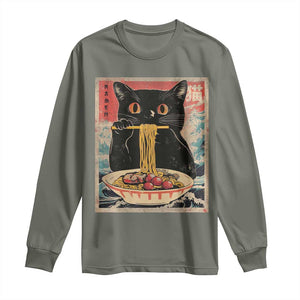 Japanese Ramen Long Sleeve Shirt Funny Graphic Tees Foodies Kawaii Cat Anime Gifts TS10 Military Green Print Your Wear