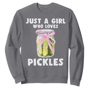 Just a Girl Who Loves Pickles Sweatshirt Pickle Jars with Coquette Bow TS10 Charcoal Print Your Wear