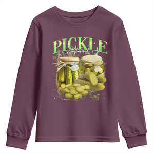 Pickle Lovers Youth Sweatshirt Retro Pickle Enthusiast Vintage 90s Graphic TS10 Maroon Print Your Wear