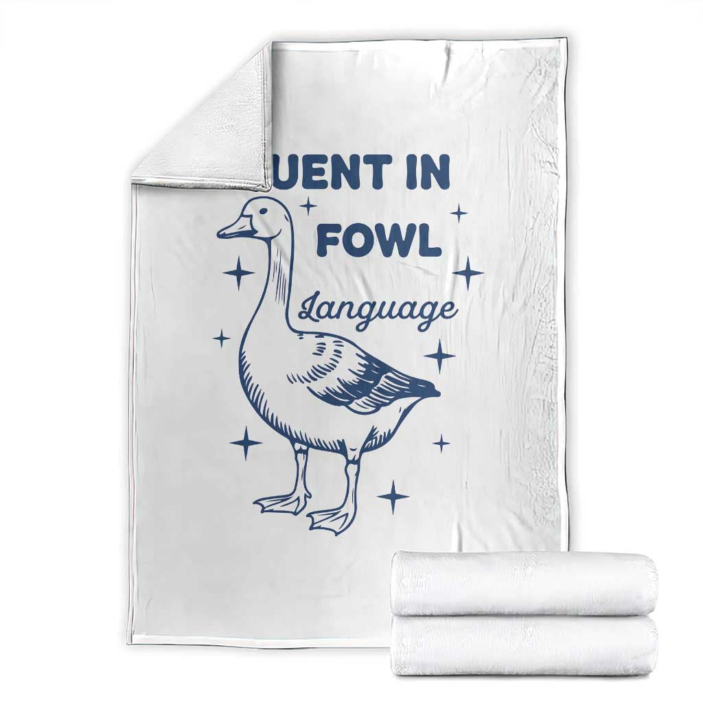Fluent In FOWL Language Throw Blanket Vintage 90s Funny Duck Meme TS10 White Print Your Wear