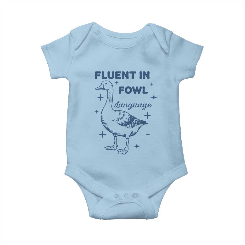 Fluent In FOWL Language Baby Onesie Vintage 90s Funny Duck Meme TS10 Light Blue Print Your Wear