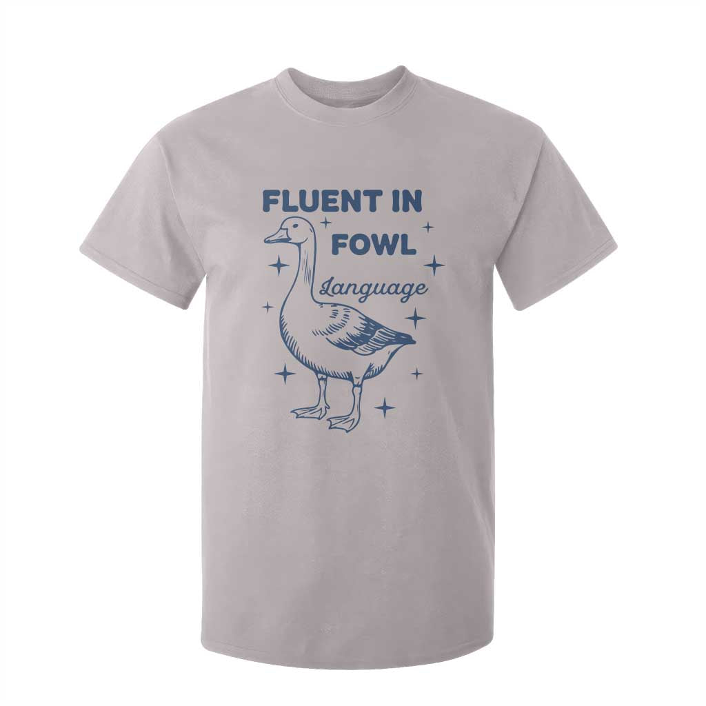 Fluent In FOWL Language T Shirt For Kid Vintage 90s Funny Duck Meme TS10 Ice Gray Print Your Wear