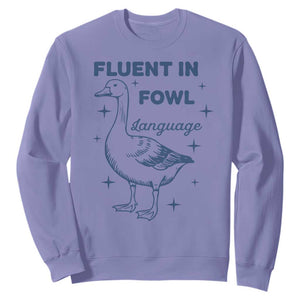 Fluent In FOWL Language Sweatshirt Vintage 90s Funny Duck Meme TS10 Violet Print Your Wear