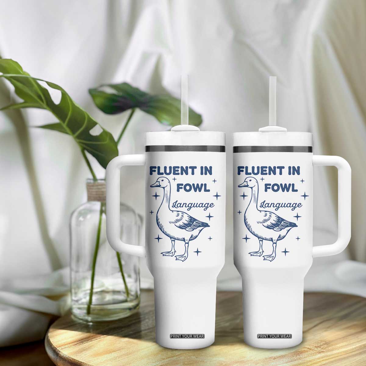 Fluent In FOWL Language Tumbler With Handle Vintage 90s Funny Duck Meme TS10 Print Your Wear
