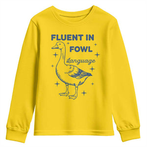 Fluent In FOWL Language Youth Sweatshirt Vintage 90s Funny Duck Meme TS10 Daisy Print Your Wear