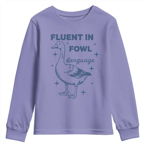 Fluent In FOWL Language Youth Sweatshirt Vintage 90s Funny Duck Meme TS10 Violet Print Your Wear