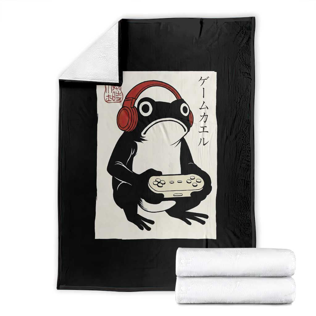 Japanese Gamer Frog Throw Blanket Boys Funny Vintage Gaming TS10 Black Print Your Wear
