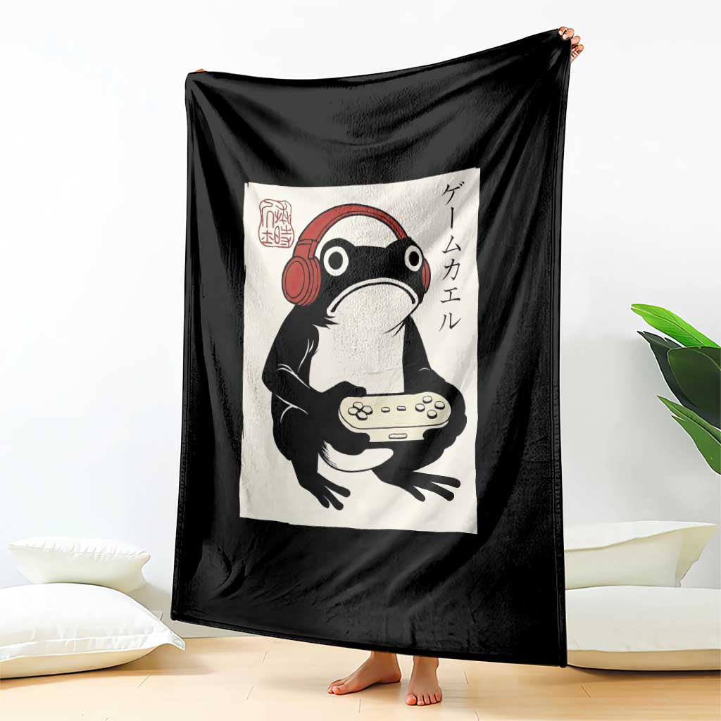 Japanese Gamer Frog Throw Blanket Boys Funny Vintage Gaming TS10 Print Your Wear