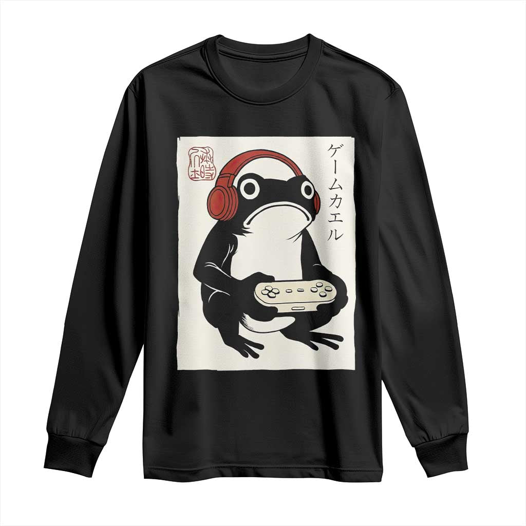 Japanese Gamer Frog Long Sleeve Shirt Boys Funny Vintage Gaming TS10 Black Print Your Wear