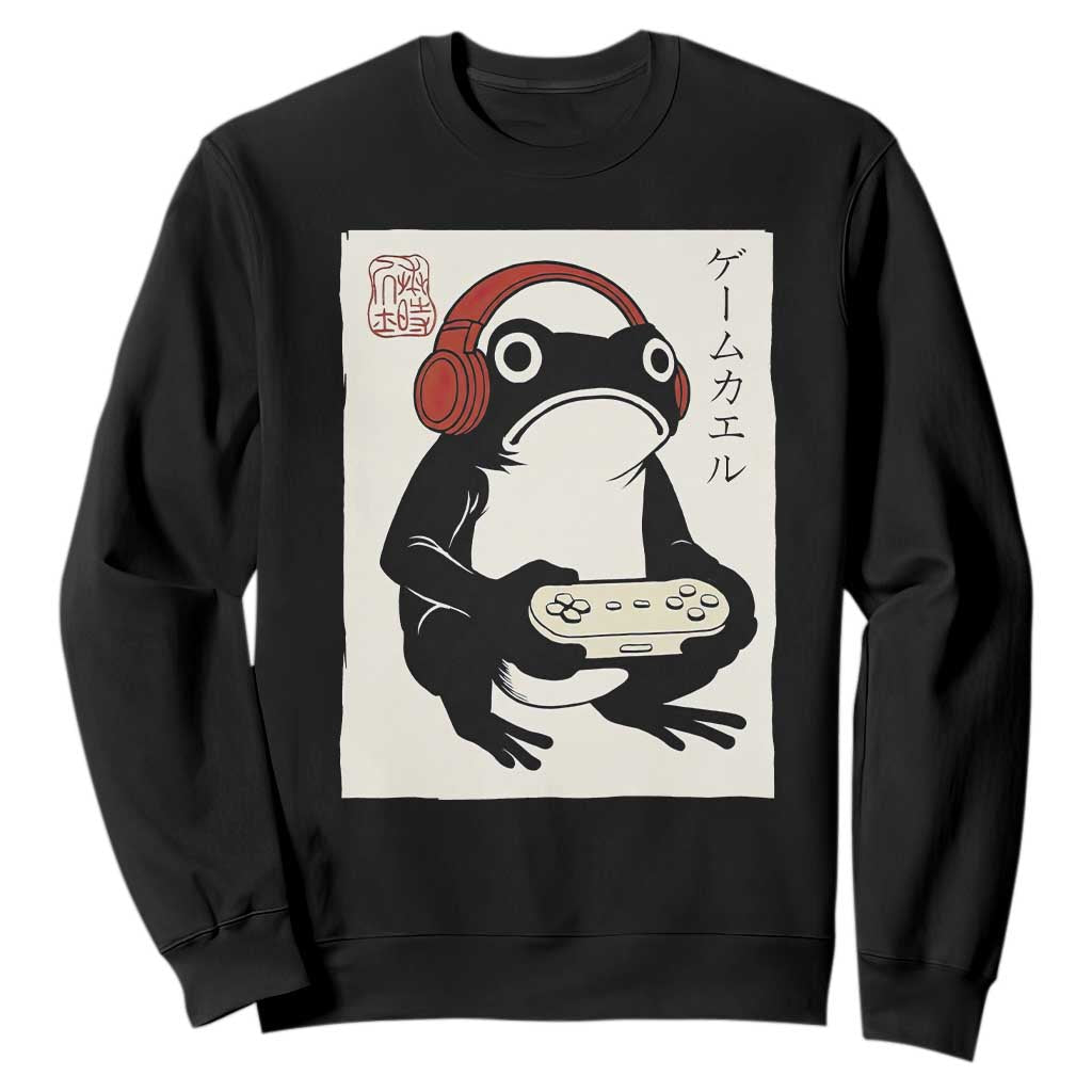 Japanese Gamer Frog Sweatshirt Boys Funny Vintage Gaming TS10 Black Print Your Wear
