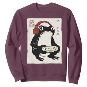 Japanese Gamer Frog Sweatshirt Boys Funny Vintage Gaming TS10 Maroon Print Your Wear