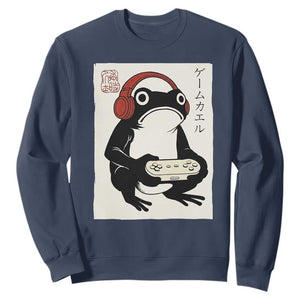 Japanese Gamer Frog Sweatshirt Boys Funny Vintage Gaming TS10 Navy Print Your Wear
