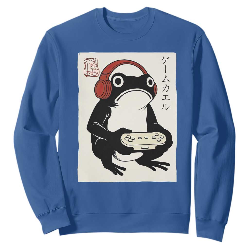 Japanese Gamer Frog Sweatshirt Boys Funny Vintage Gaming TS10 Royal Blue Print Your Wear