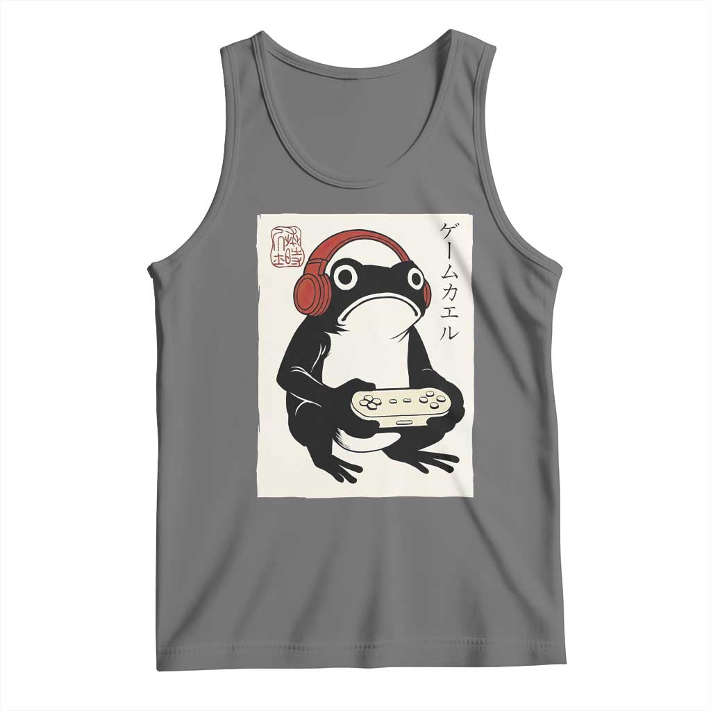 Japanese Gamer Frog Tank Top Boys Funny Vintage Gaming TS10 Black Heather Print Your Wear