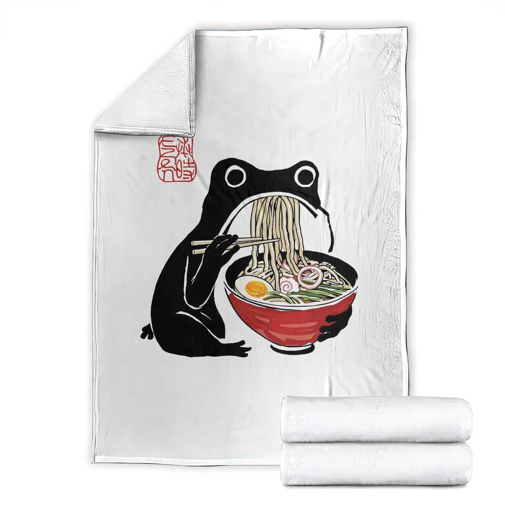 Funny Grumpy Frog Ramen Throw Blanket Sumi-e Kawaii Ink Painting Japanese TS10 White Print Your Wear