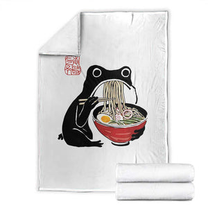 Funny Grumpy Frog Ramen Throw Blanket Sumi-e Kawaii Ink Painting Japanese TS10 White Print Your Wear